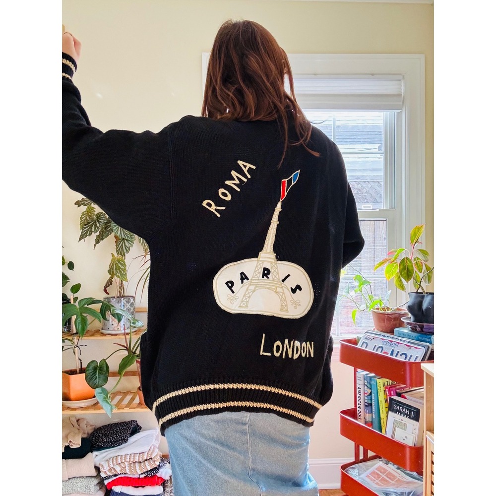 Vintage Varsity Cardigan Oversized NYC Milano Paris Roma London‎ - Picture 3 of 5
